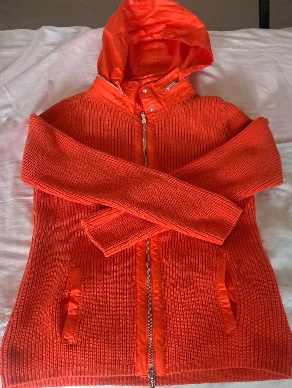 Ralph Lauren Bright Orange Hooded Zip Ribbed Cardigan